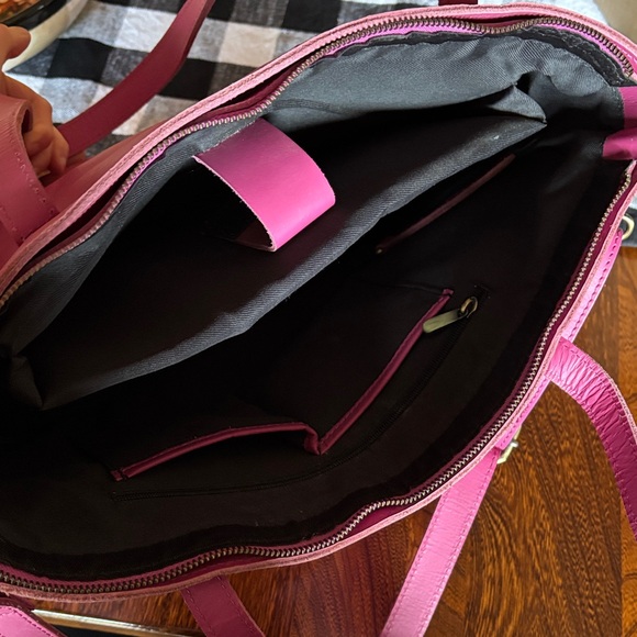 Denver Leather Craft Buffalo Leather Fuchsia Marilyn Tote Bag - Picture 5 of 16
